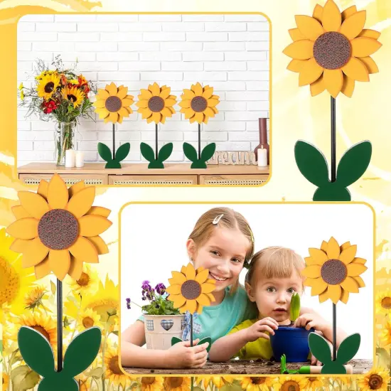 3 Pcs Summer Sunflower Wood Table Sign 7.1 Inch Sunflower Tabletop Home Decor Standing Rustic Wooden Yellow Centerpieces for Tables Kitchen Farmhouse Decoration {2}