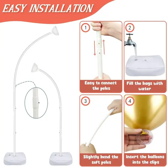 8FT & 6FT Balloon Arch Stand, Flexible Top Balloon Arch Kit, Half Arch Balloon Stand with Base for Floor, Balloon Column Kit for Wedding Birthday Baby Shower Graduation Party Decorations {4}