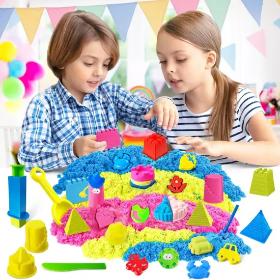 Summer Sensory Bin - 52 PCS Play Sand Kit with 3lbs Magical Sand, Beach Toys Castle Molds Sand Molds, Sensory Toy Sandbox, Kids Gifts for Girls and Boys {5}