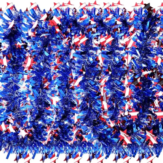 4th of July Decoration Red White Blue Tinsel Garland Patriotic Metallic Chunky Glitter Tinsel for Memorial Day Independence Day Celebration Holiday Decorations {1}