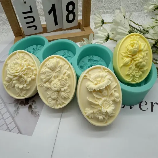 Four Cavities Soap Mold One Mold for 4 Different Flower Soap Making DIY Natural Flower Silicone Soap Molds Scented Candle Wax Resin Gypsum Mould {3}