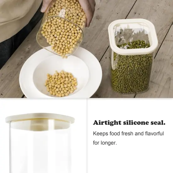 4pcs 40oz Square Pantry Glass Jars with Clear Airtight Lids Kitchen Canisters Sets for Flour, Sugar Refrigerator Safe {4}