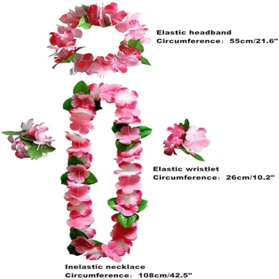 Hawaiian Hula Leis sets Artificial Flowers Fabric Wreath Neck Loop Wristband Headband Dance Garland Leis Sets for Luau Party Costumes (6 sets;24 Pack) {2}