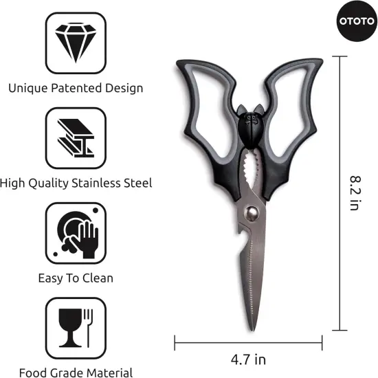 Kitchen Scissors - Halloween Goth Cute Bat Kitchen Shears, Gothic Scissors Utensils - Spooky Bats Halloween Gifts, Cute Gadgets {5}