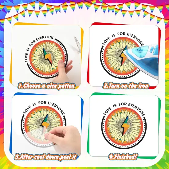 30 Pcs Gay Pride Iron on Transfers Rainbow HTV Iron on Decal LGBT Pride Month Iron on Patches Vinyl Heat Transfer Sticker Ready to Press for Clothing T Shirts Jacket Bag Hat DIY {4}