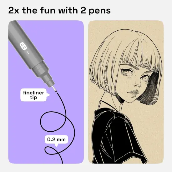 Set of 2 Fineliner Pens, Black Micro Pens for Drawing, Waterproof Archival Ink, Ultra Fine Tip Pens for Illustration, Technical Pen, Sketching, Writing, Drawing, Journaling, Pair of Fine Tip {2}