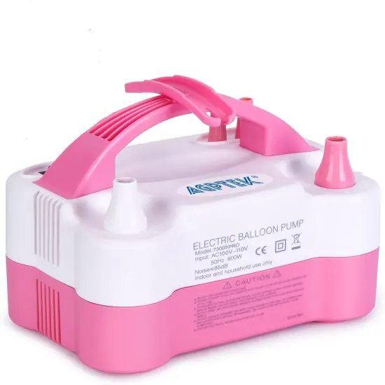 Electric Air Balloon Pump with Built-in Tying Tool, 110V 600W Pink and White Portable Dual Nozzle Inflator/Blower for Party Decoration-with Tying Tool on Handle {5}