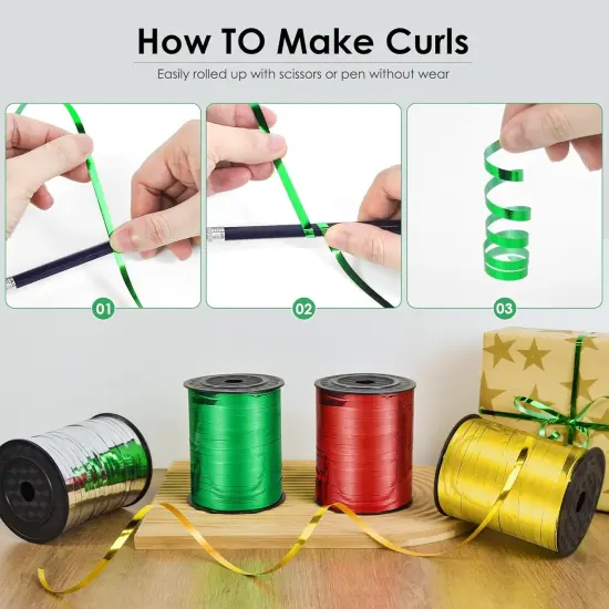 Green Ribbon, 500 Yard Curling Ribbon for Crafts, Shiny Metallic Ribbon, Iridescent Crimped Ribbon for Gift Wrapping, Balloons String, Florist Flower (1 Roll) {4}