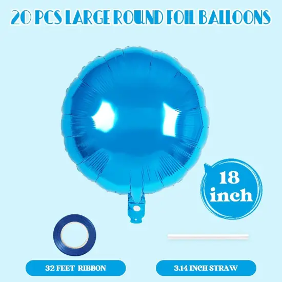 20 Pcs Blue Round Shaped Balloons,18 Inch Round Foil Balloon,Giant Round Mylar Balloon Helium Balloons for Birthday Party Baby Shower Wedding Decorations (Blue) {2}
