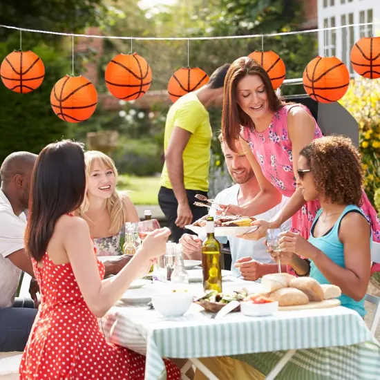 12 Pieces Basketball Paper Lanterns with Copper Wire 8 Inch Orange Basketball Hanging Decorations for Sports Themed Party, March Madness, Birthday, Baby Showers, Classroom, Home Indoor Outdoor Decor {4}