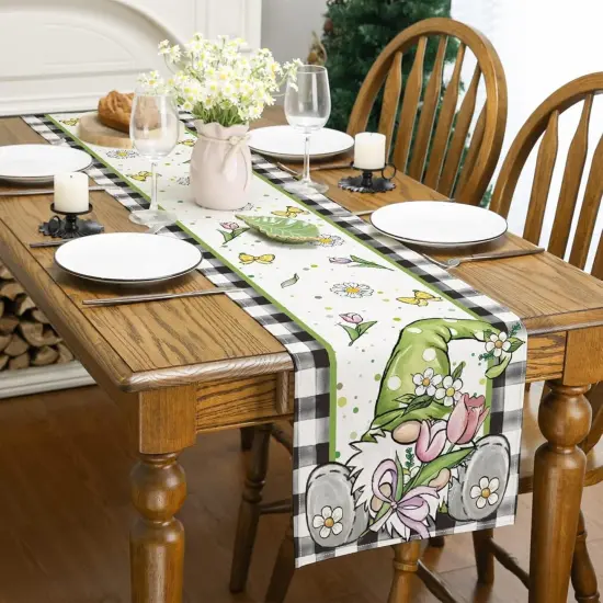 Tulip Gnome Table Runner 13x72 Inch Seasonal Spring Summer Green Plants Kitchen Dinning Table Decoration for Indoor Outdoor Birthday Home Party Decor {5}