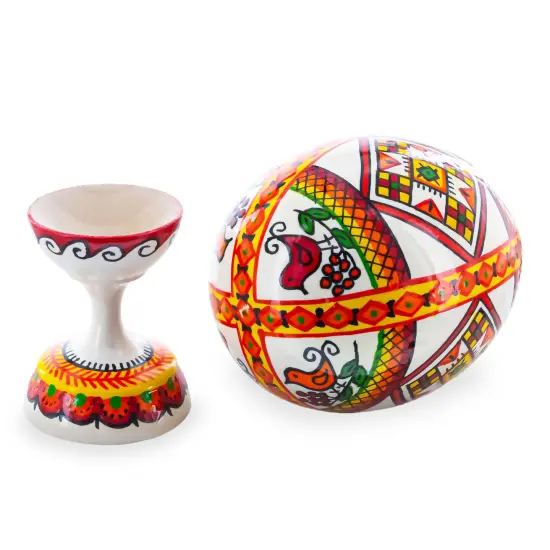 Bird Ukrainian Wooden Easter Egg Pysanka on a Stand 3.75 Inches {3}