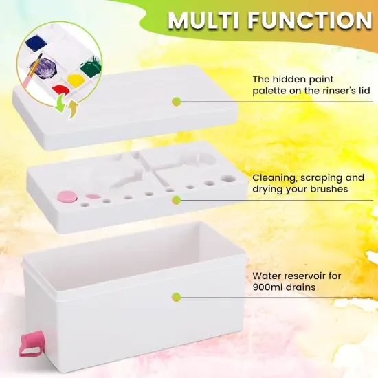 2025 New Paint Brush Cleaner, Upgraded 4-in-1 Brush Holder with Palette, Brush Rinser for Acrylic Paint Water Dispenser Washer Painting Station for kids Paintbrush Cleaner Watercolor Accessories(Pink) {2}