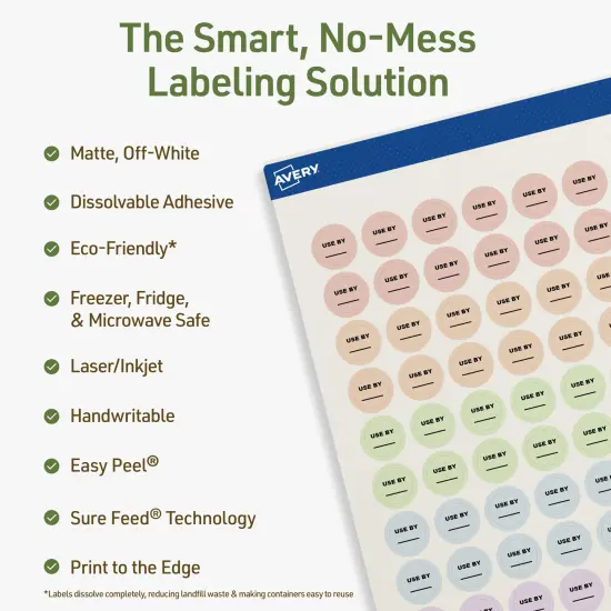 Avery Dissolvable Labels, 0.5" Diameter Round {8}