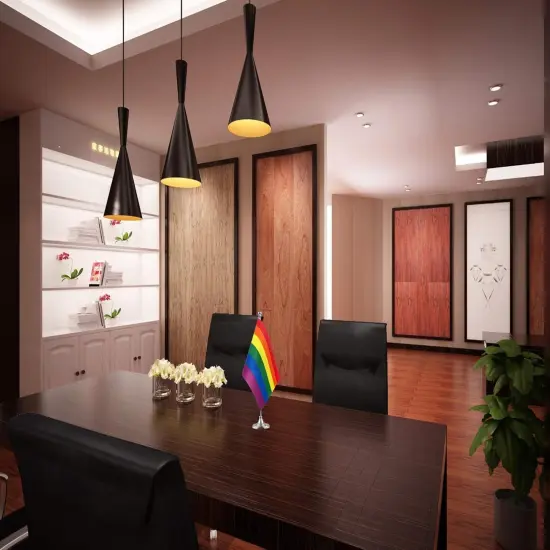 USA Rainbow Table Flag LGBT Stick Small Mini Rainbow Flag Office Table Flag with Stand Base, Gay Pride and Proud Theme Party Decoration {3}