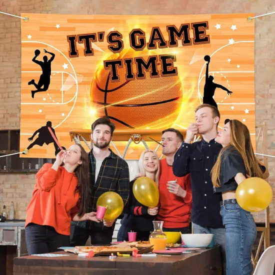Basketball Birthday Banner It's Game Time Basketball Party Decorations Sport Theme Birthday Wall Hanging Backdrop Decor Boys Bday Photo Background 70.8 x 43.3 Inch {3}