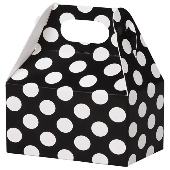Pack/6: Black & White Dots Gable Box - 4 x 2-1/2 x 2-1/2" {1}