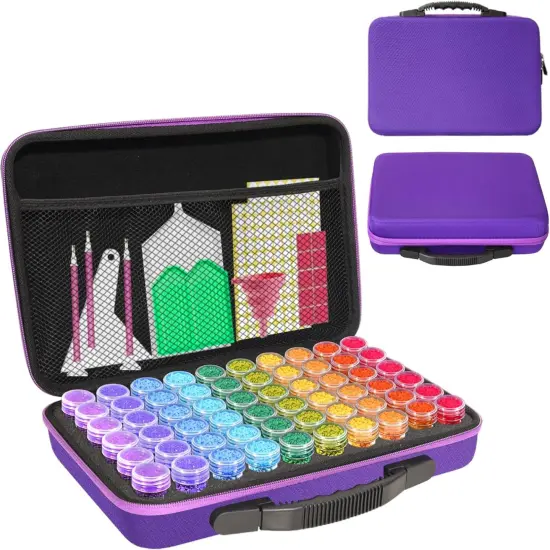 Diamond Painting Storage Containers,60 Slots Diamond Painting Accessories Kits Diamond Art Accessories and Tools for Craft Jewelry Rhinestones Bead Organizer (Purple) {1}