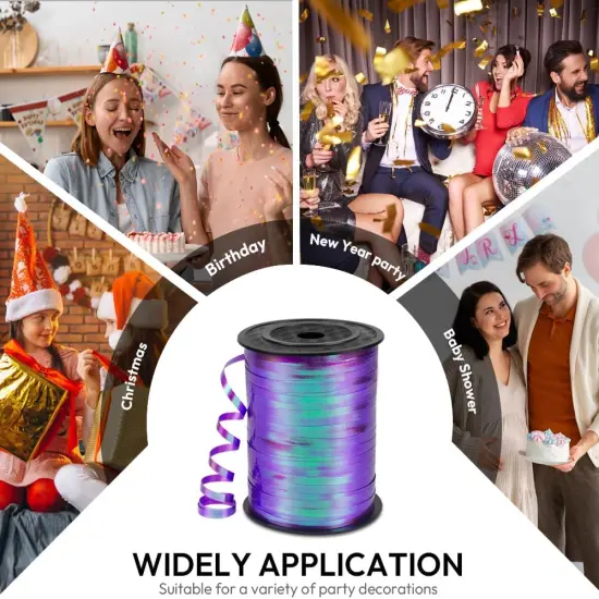 500 Yards 3/16" Iridescent Curling Ribbon Dark Purple, Laser Balloon String 1 Roll for Gift Wrapping, Holographic Curly Balloon Ribbon {3}