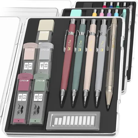 Mechanical Pencil Set with Leads and Eraser Refills, 5 Sizes - 0.3, 0.5, 0.7, 0.9 and 2 Millimeters, for Drafting, Drawing and Sketching {1}