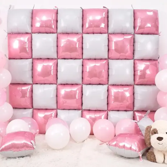 Pearl Pink and White Double Sided Square Foil Balloons Wall,19 Inches {5}