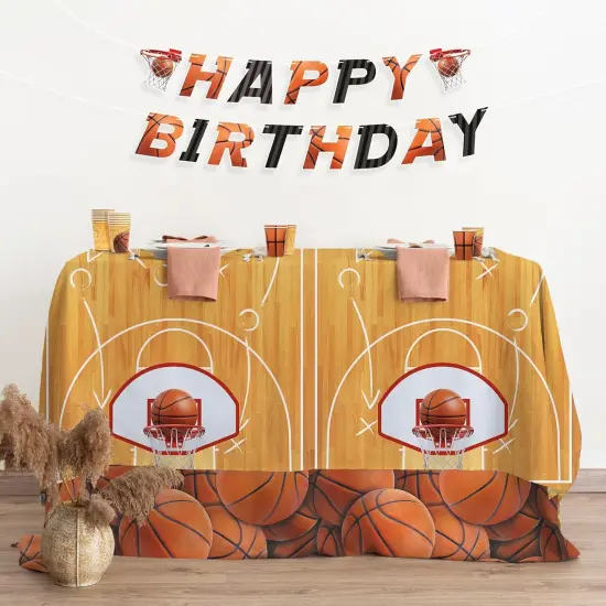 Basketball Party Supplies Set: Basketball Party Decorations & Party Favors, Includes 2-Pack Basketball -Themed Tablecloths for Kids 1st Birthday, Basketball Disposable Table Covers 54 x 108 Inch {3}