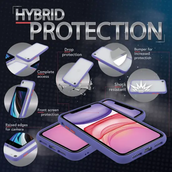 Translucent Matte Case For iPhone SE 2020 (2nd Gen), Hybrid Hard Back Soft Edges TPU Full Body Cover Lilac Purple/Yellow, by Insten {2}