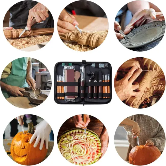 Wood Carving Tools Set,Detail and Hook Carving Knife Kit for Beginners,Trimming Knife for Spoon Bowl Cup Woodwork,Round handle design and 6pcs SK2 Carbon Steel Wood Carving Knives（10pcs） {5}