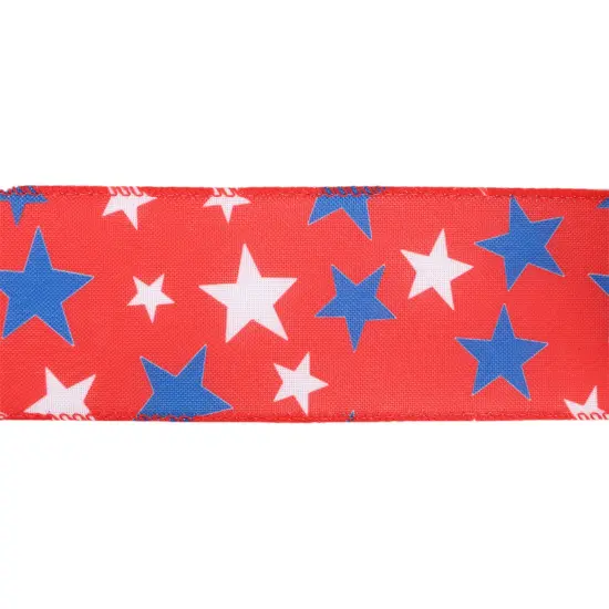 LaRibbons 2 1/2" Wired Ribbon | Red w/ White/Blue Stars | 10 Yards {6}