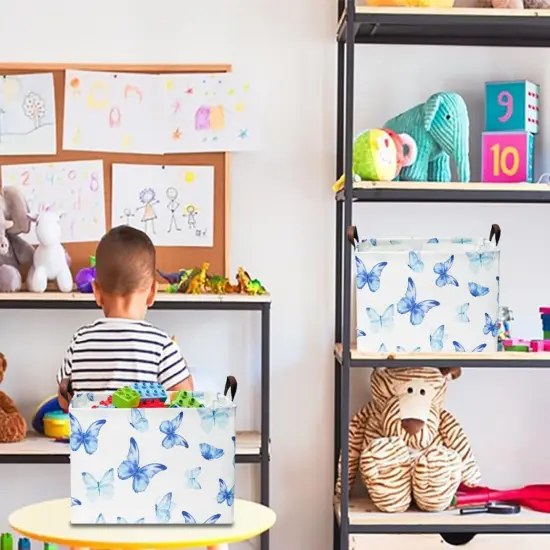 Butterfly Summer Storage Basket, Collapsible Gift Basket with Handles,Kids Toys/Books Box,Room Decor(Blue Butterfly) {5}