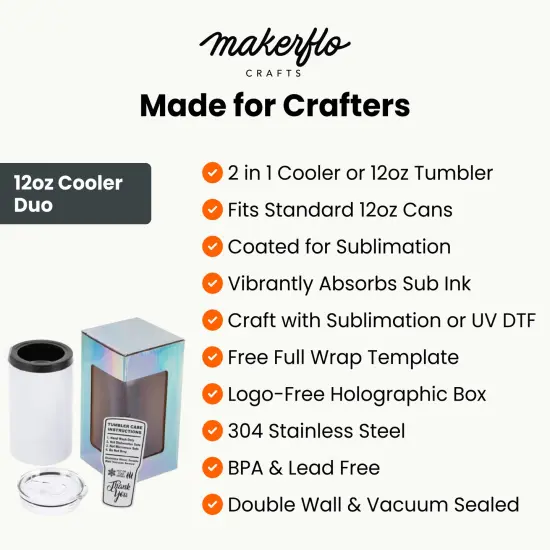 Makerflo 12 oz Thick Duozie Sublimation Blank Tumbler with Lid and Straw - Pack of 25 | Craft-Ready for DIY Gifts & Personalization (Sublimation, Epoxy, UV DTF, Vinyl, and Laser Engraving) {5}