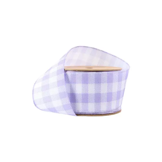 2 1/2" Wired Ribbon | White/Spring Gingham | 10 Yard Roll | 4 Color Options Lavender {1}