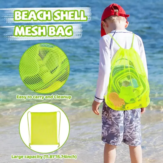 Summer Beach Sand Toys Set Includes Collapsible Buckets 2 Big Size Sand Shovels, Rake, Animal Sand Molds Toys with Mesh Bag, Sandbox Kit for Kids Age 3+(22 PCS) {5}