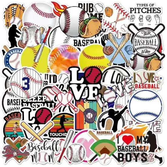 Baseball Stickers | 50 Pcs Baseball Waterproof Vinyl Stickers for Helmet Snowboard Water Bottles Bicycle Laptop Refrigerator Luggage Computer Mobile Phone Bike Decals {1}