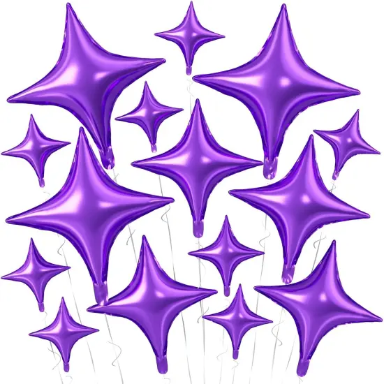 Purple Star Balloons,15Pcs Purple Star Foil Balloons,26/18/10 Inch Quadrangle Star Helium Mylar Balloons for Graduation Wedding Birthday Prom Anniversary Baby Shower Party Decorations {1}