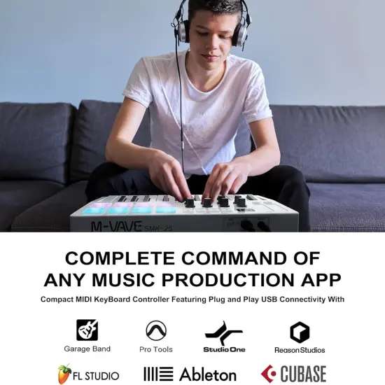 M-WAVE MIDI Keyboard Bluetooth &ndash; 25-Key Pad Controller with Drum Pads, Knobs, Software Included {2}