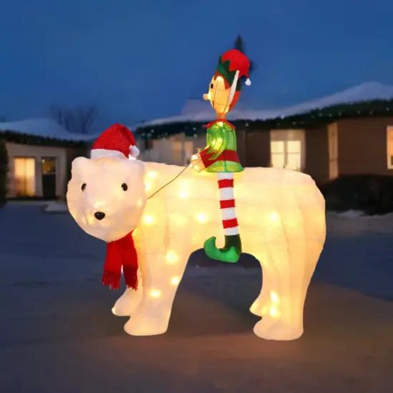Haute Decor Elf Riding Polar Bear Duo - Large Outdoor Lighted Christmas Yard Decor with Energy-Efficient LED Lights {2}