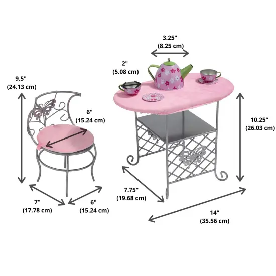 Badger Basket Tea Time Metal Doll Table and Chair Set with Accessories - Silver/Pink/Multi {4}