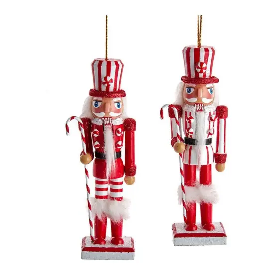 6" Wooden Peppermint Nutcracker Ornaments Red Pants {2}