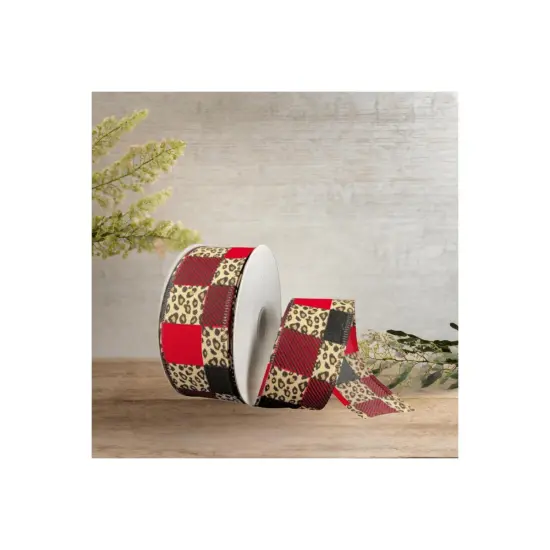 1.5" Patchwork Leopard Ribbon: Red (10 Yards) {3}