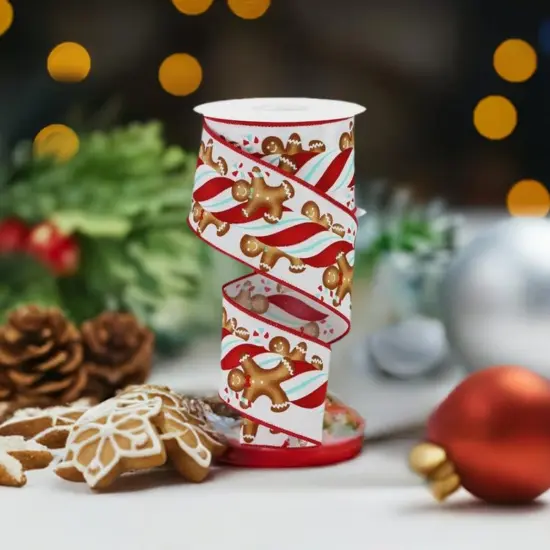 2.5" Gingerbread Kids Candy Ribbon: White/Ice Blue (10 Yards) {3}