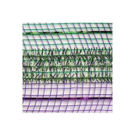 10.25" Poly Deco Tinsel Mesh Ribbon: Mardi Gras Stripe (10 Yards) {3}