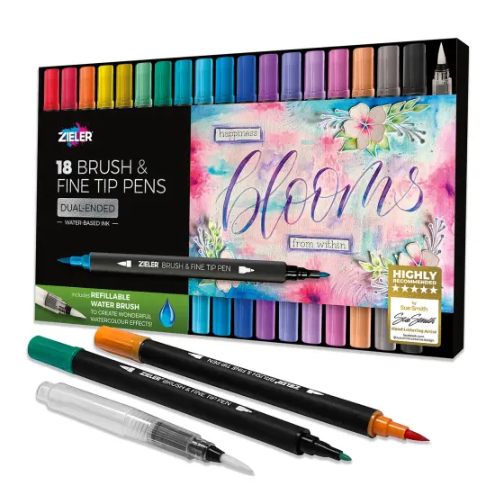 Zieler&reg; 18 Brush & Fine Tip Pens with Water Brush {1}