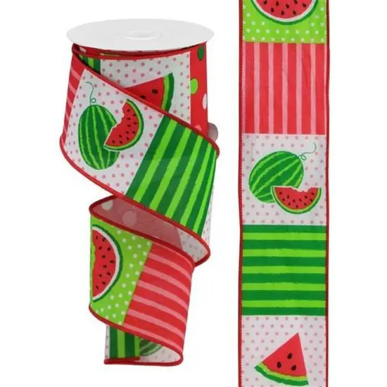 2.5" Watermelon Block Royal Ribbon: White (10 Yards) {4}