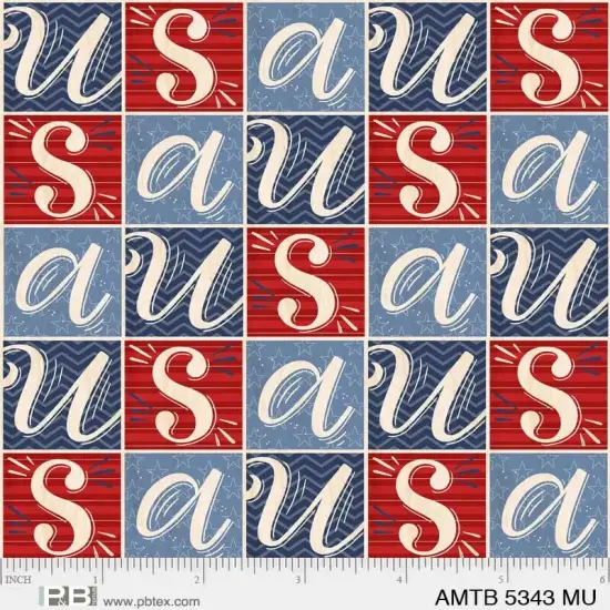 Red White And Blue America The Beautiful Block Letters 44"/45" Fabric Per Yard {1}