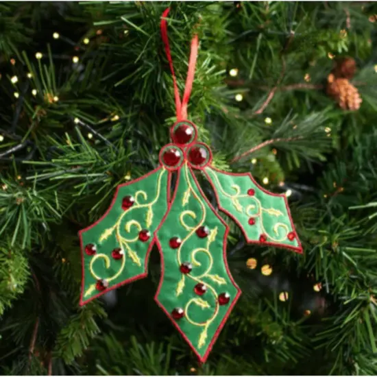 6" Felt Holly Jewel Ornament {3}