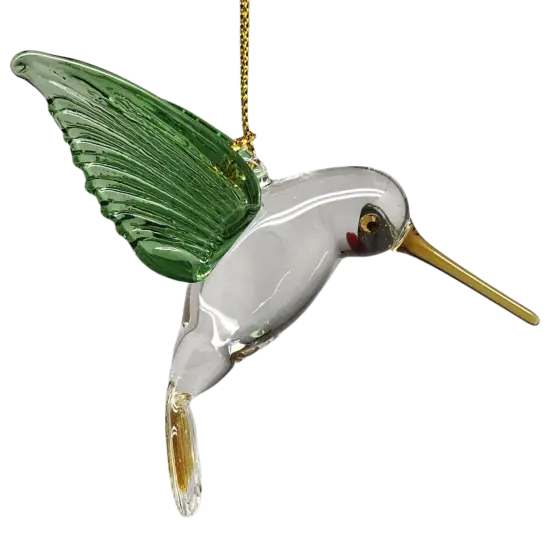 Egyptian Glass Hummingbird Ornament - Green with Yellow Beak {3}