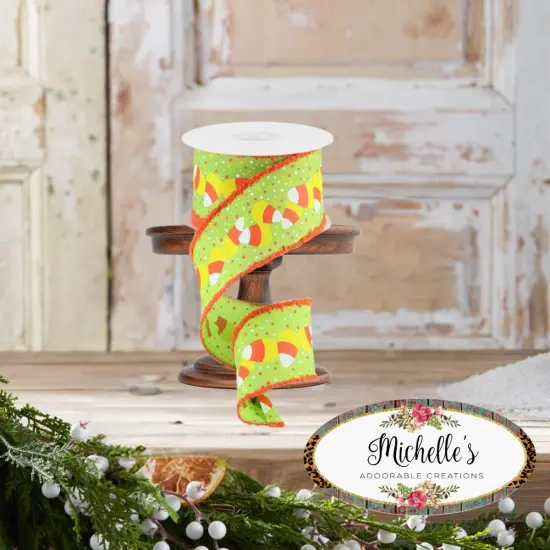 2.5" Candy Corn Drift Edge Ribbon: Lime (10 Yards) {2}