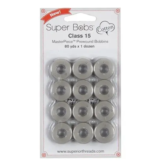 Super Bobs Cotton #156 Granite (Class 15) 12 pack pre-wound bobbins {1}
