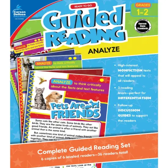 Carson Dellosa Ready to Go: Analyze Guided Reading Set, Grades 1-2 Resource Book With 36 Nonfiction Leveled Readers, Discussion Guides, Prompts, and More {1}
